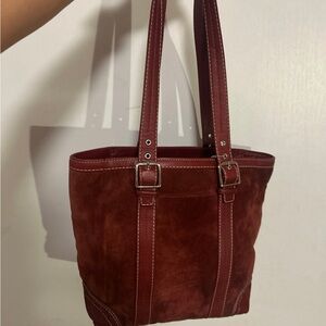 Coach Burgundy Suede Tote Bag